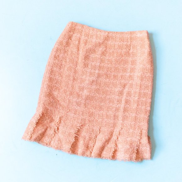 Rickie Freeman for Teri Jon Peach Tweed Knit Fringe Trim Skirt Suit Set Size 6 - Picture 10 of 16